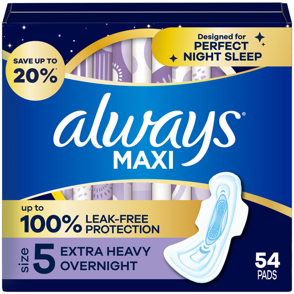 Always Maxi Pads Size 5 Overnight Absorbency Unscented with Wings