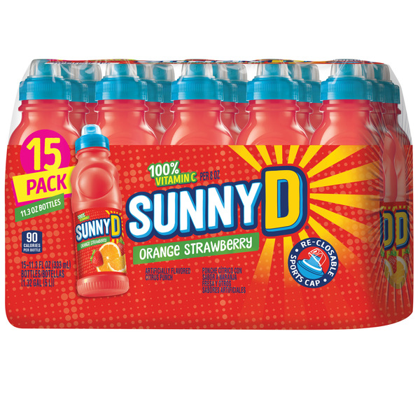 SunnyD Orange Strawberry Shelf Stable Juice Drink, 15 Count, 11.3 fl oz Bottles