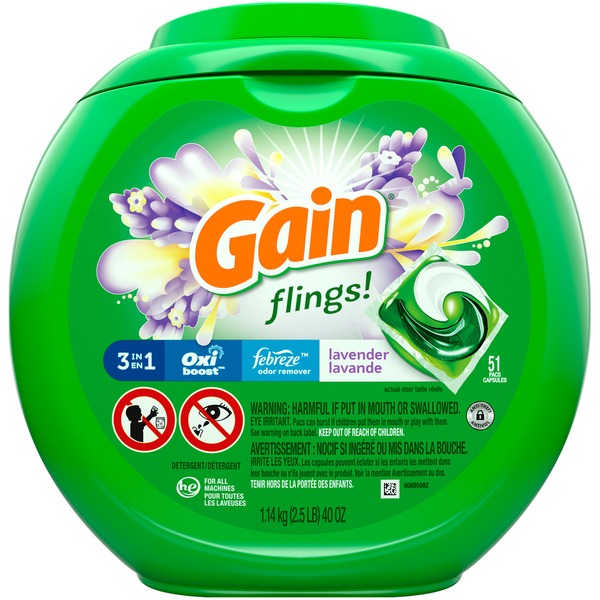 Gain Flings Liquid Laundry Detergent, Lavender Scent (51 ct) from Walmart Instacart