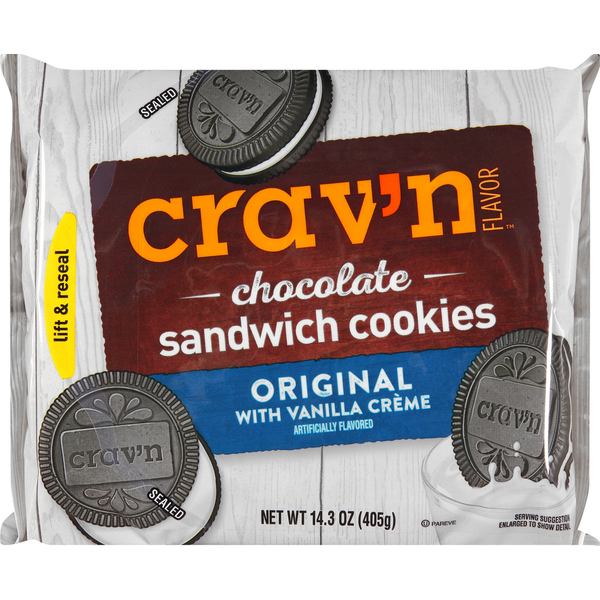 Crav'n Flavor Sandwich Cookies, Chocolate, Original with Vanilla