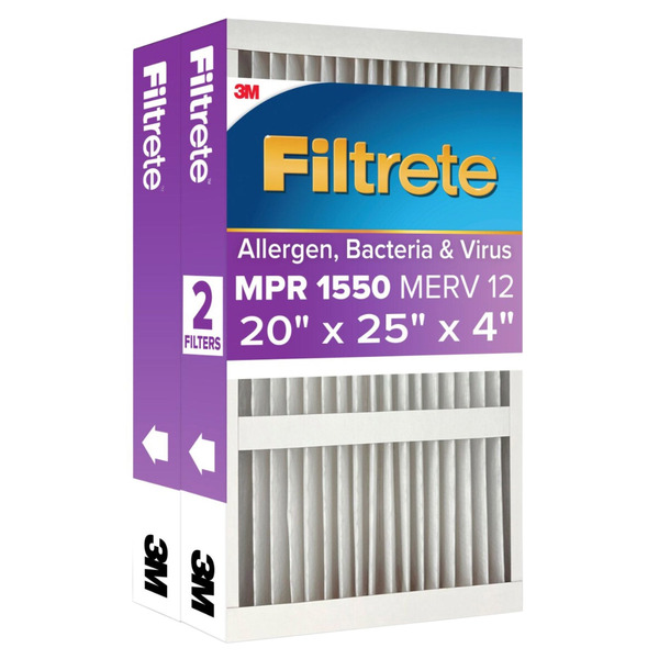 Filtrete Air Filter 4”, MPR 1550 MERV 12, Ultra Allergen, Bacteria, and Virus Deep Pleat Filter,