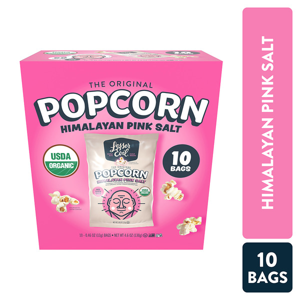 LesserEvil Organic Popcorn, Snack Pack Box, Himalayan Pink