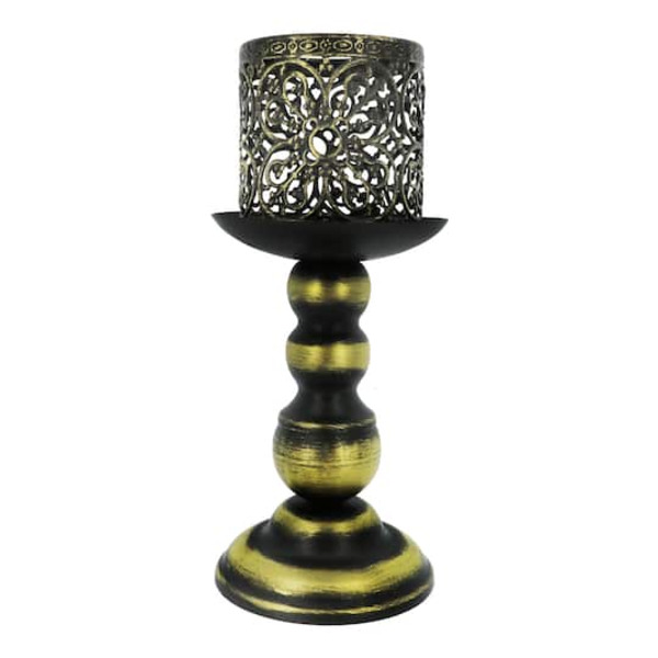 Ashland Filigree Metal Tealight Candle Holder - Gold-Brushed Black