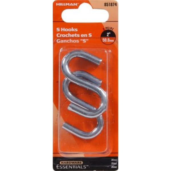 Hillman 100 lb. Steel S-Hooks, Interior/Exterior, Zinc-Plated, 2 pk.