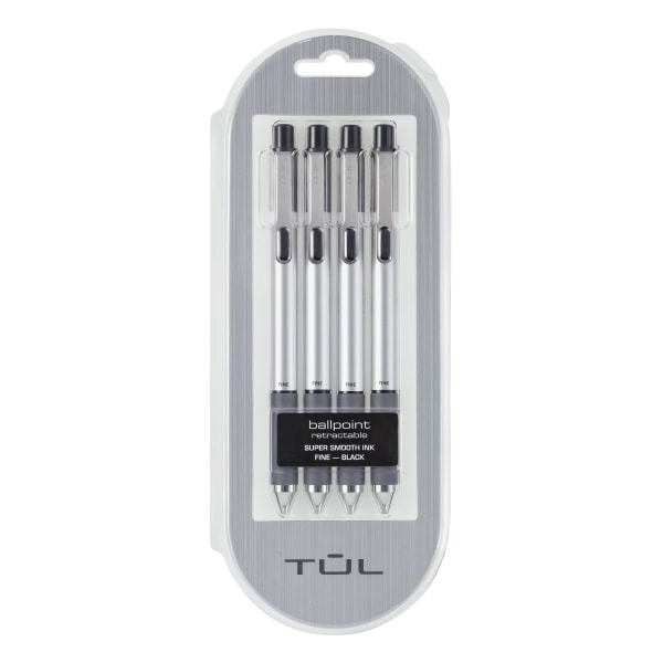 TUL Fine Point 0.8mm Silver Barrel Black Ink BP3 Retractable Ballpoint Pens