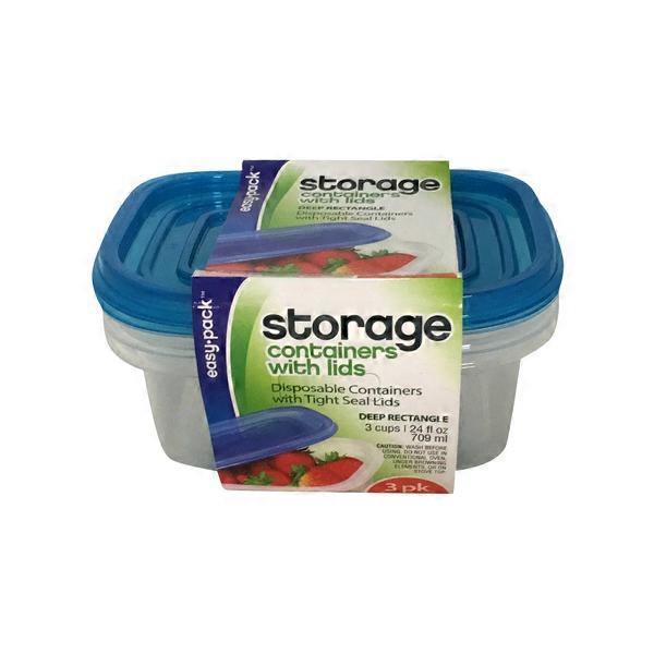 Easy Pack 24Ounce Rectangular Plastic Storage Container With Lids (3