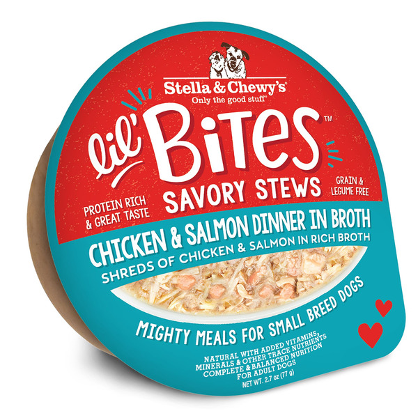 Stella & Chewy's Lil' Bites Chicken & Salmon Dinner In Broth Savory Stews Mighty Meals For Small Breed Dogs