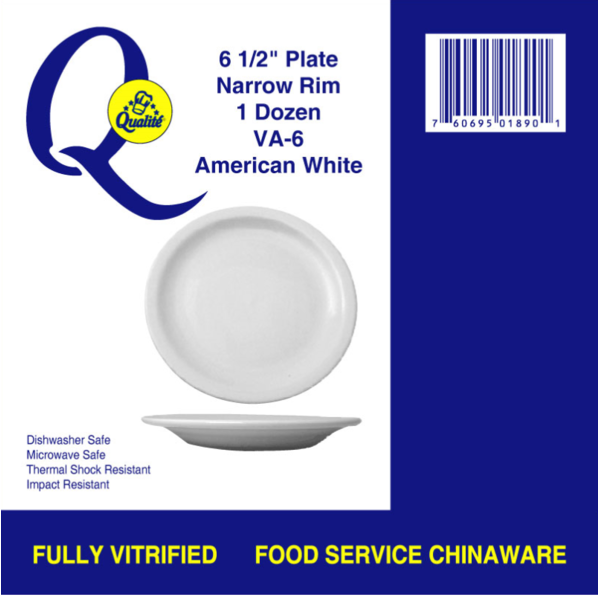 Qualite - 6.5" White Narrow Rim Plate - 1 Dz
