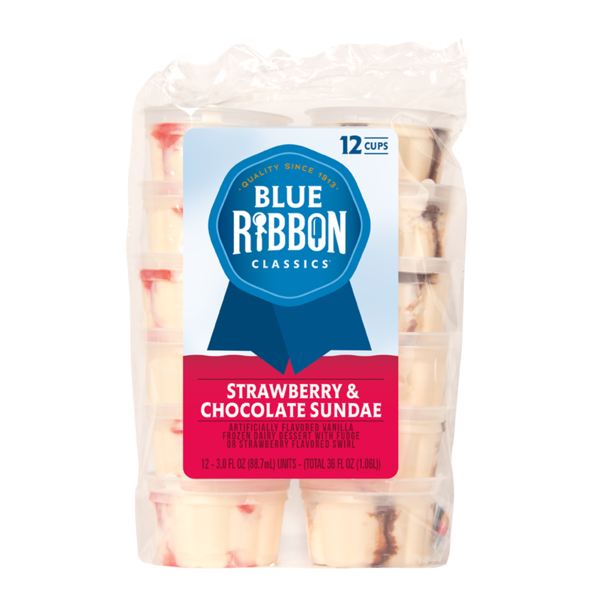 Blue Ribbon Classics Strawberry and Chocolate Sundae Ice Cream Cup (3