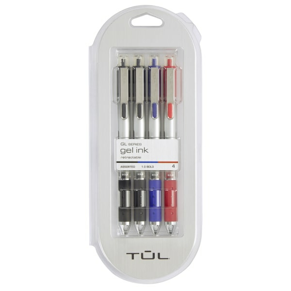 TUL Assorted Inks Silver Barrel Bold Point Retractable Gel Pens - 1.0 mm