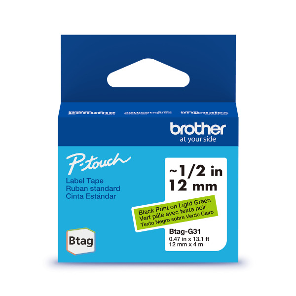 Brother P-touch Black Print Btag Label Tape, 0.47 in x 13.1 ft - Light Green