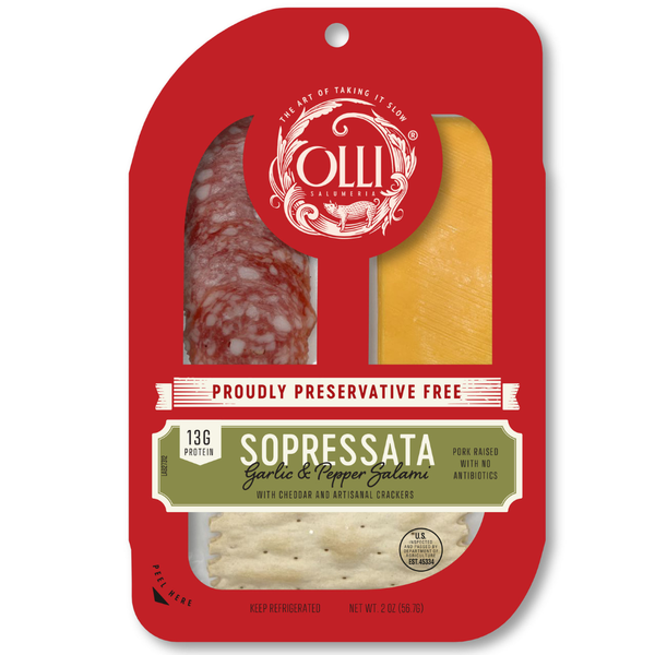 Olli Salumeria Snack Pack with Sopressata Salami, Cheddar Cheese, Crackers
