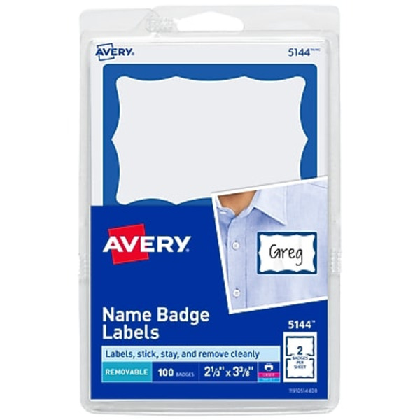 Avery 2-1/3" x 3-3/8" White With Blue Border Sticker Name Badge Labels