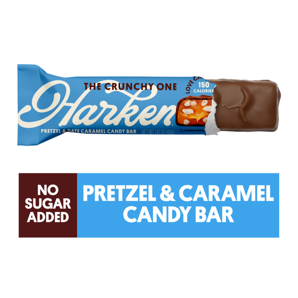 Harken Pretzel, Caramel & Chocolate Candy Bar, No Sugar Added