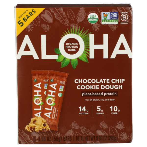 Aloha Organic Chocolate Chip Cookie Dough Plant Based Protein Bars