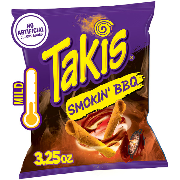 Takis Smokin' BBQ 3.25 oz Snack Size Bag, Barbecue Baby Back Ribs Flavored Mild Tangy Rolled Tortilla Chips