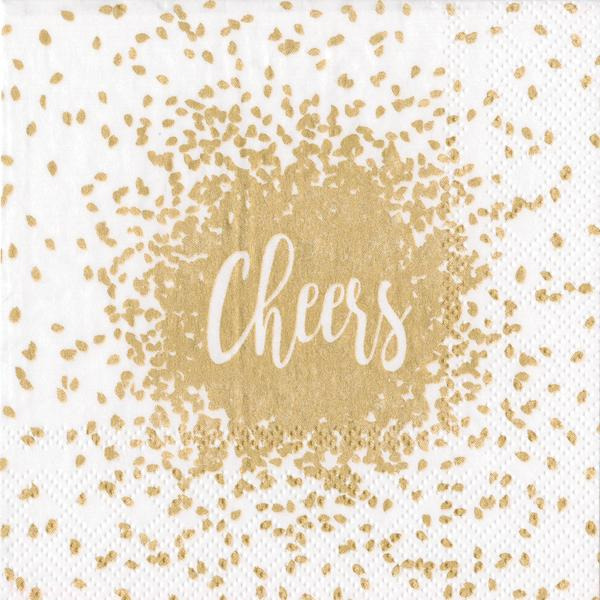 Caspari Napkins, Cheers Gold, 3-Ply