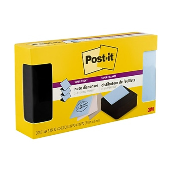 Post-it Wave Design Dispenser With Sticky Notes, 3 x 3 Inch - Black