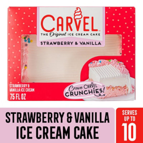 Carvel Ice Cream Sheet Cake, Strawberry And Vanilla Ice Cream With Strawberry Crunchies