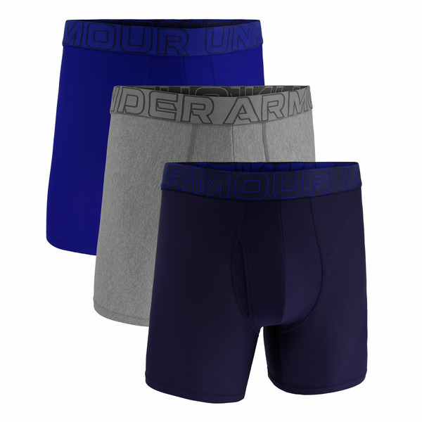 Under Armour Men's Performance Tech Mesh 6 Inch Boxer Briefs, Medium - Midnight Navy, Steel & Royal