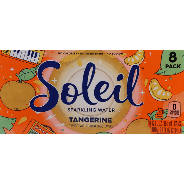 Soleil Sparkling Water, Tangerine, 8 Pack