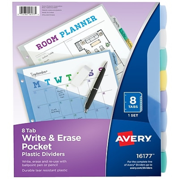 Avery Dividers, Plastic, with Pockets, Write-On