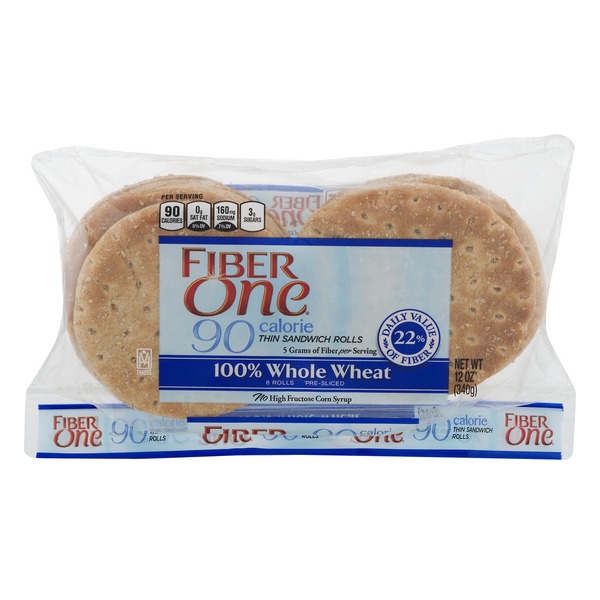 Fiber One Thin Sandwich Rolls 90 Calorie 100 Whole Wheat 8 CT from