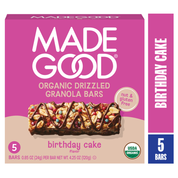 MadeGood Chocolate Drizzled Granola Bars, Birthday Cake