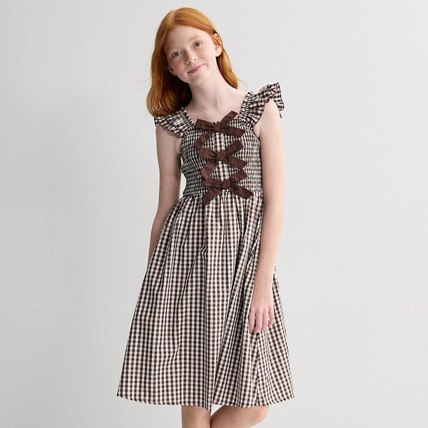 big girls brown dress Xtraordinary Girls' Flutter-Sleeve Smocked Gingham Dress, 7 Teen Girl Women's Solid product_pack:black_bow Color:DITSY BLUE emitting a sweet scent