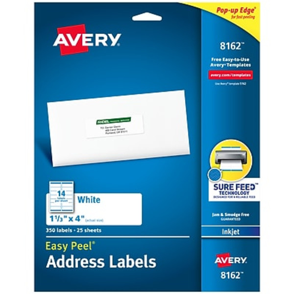 Avery 4" x 1-1/3" Easy Peel White Inkjet Address Labels