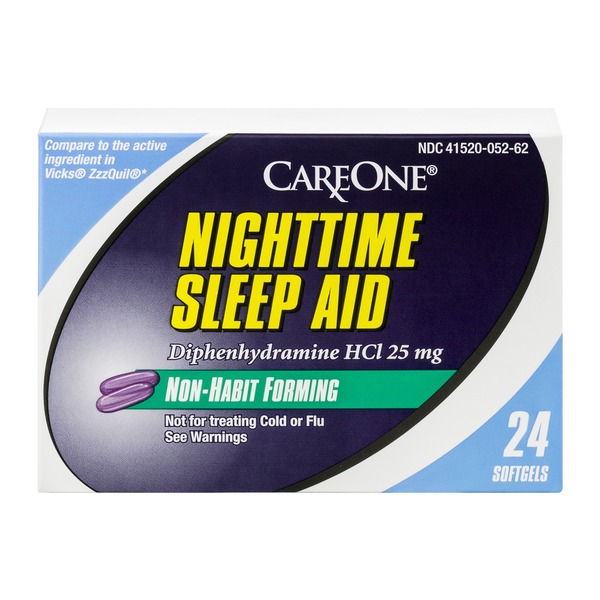 CareOne Nighttime Sleep Aid Softgels Non-Habit Forming - 24 CT (24.0 ct ...