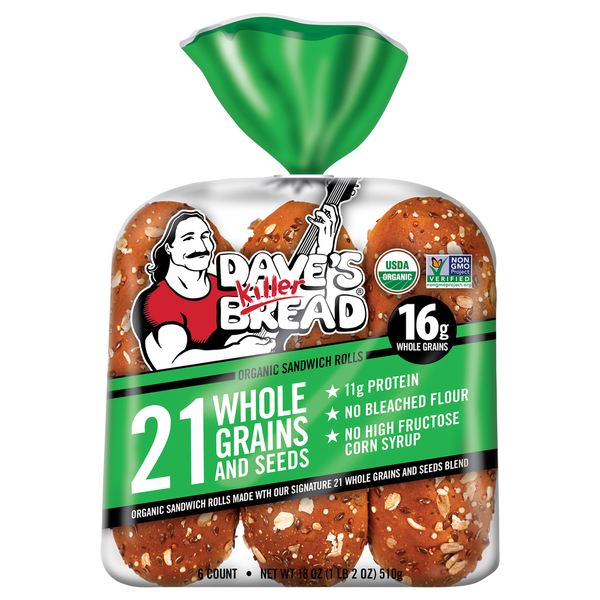Dave's Killer Bread Organic 6 Count Sandwich Rolls Whole Grains and Seeds