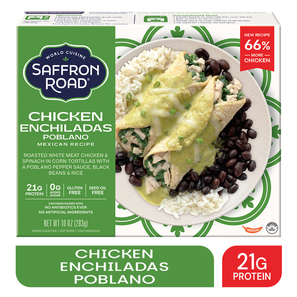 Saffron Road Chicken Enchiladas, High Protein, No Seed Oil Frozen Mexican Meal
