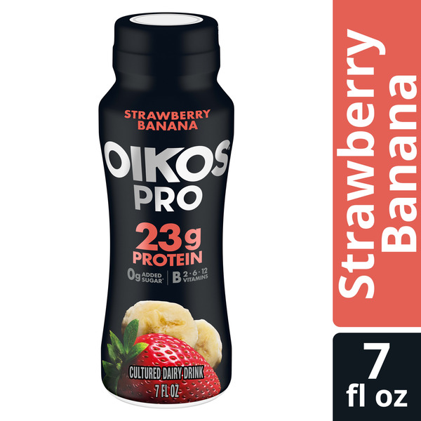 Oikos Pro 23g Protein, Strawberry Banana Cultured Dairy Drink, 0g