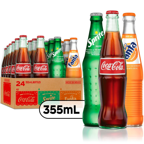 Coca-Cola, Fanta, Sprite Variety Pack - Mexico Glass Bottles, 355 mL, 24 Pack