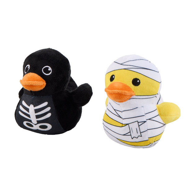 Thrills & Chills Halloween Plush Duck Dog Toys - Mummy & Skeleton