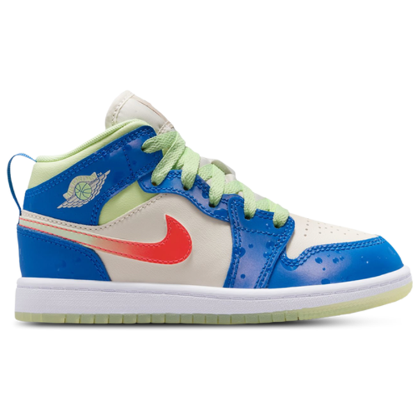 Jordan Kids' Preschool Air 1 Mid SE Basketball Shoes, Size 2 - Game Royal/Pale Ivory/Barely Volt/Infrared 23/White