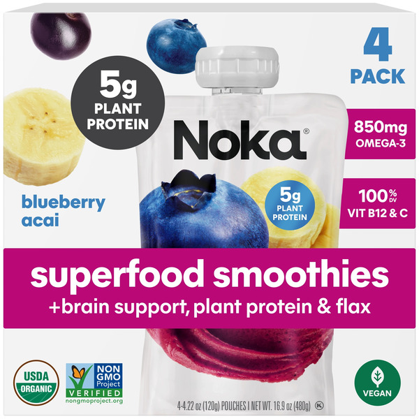 NOKA Organic Superfood Smoothie, Blueberry Acai, Brain Support
