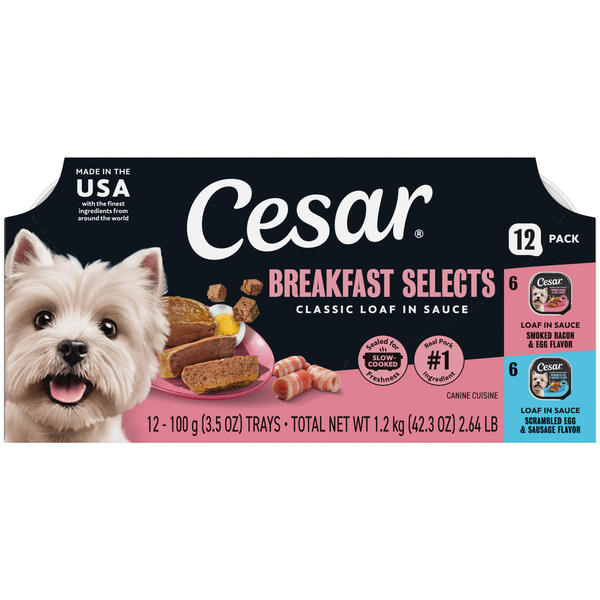 Cesar Breakfast Smoked Bacon & Egg and Scrambled Egg & Sausage Canine Cuisine Variety Pack