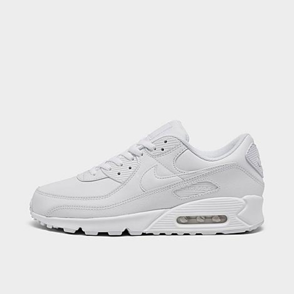 Nike Men's Air Max 90 Leather Casual Shoes - White, White & White, Size 9