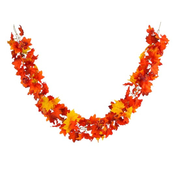 Ashland Maple Leaf & Berry Chain Garland - Orange