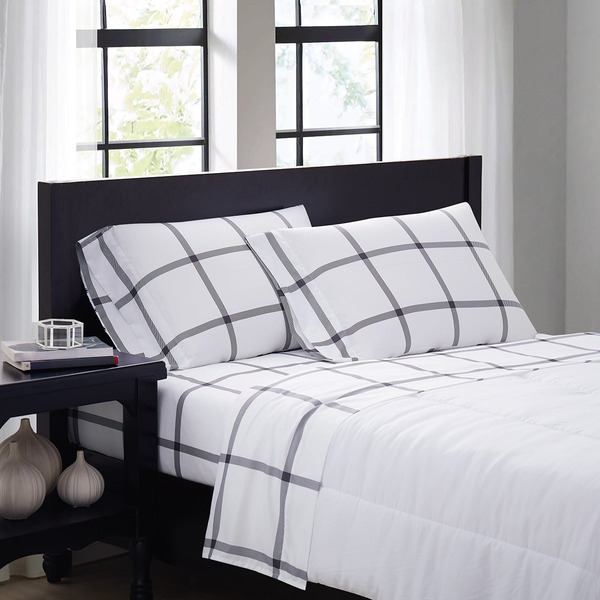 Truly Printed Windowpane Sheet Set, Full - Charcoal