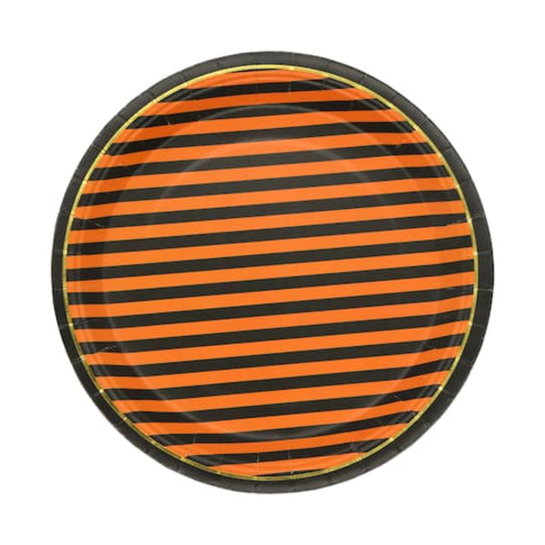 Celebrate It Halloween Orange & Black Striped Dinner Plates
