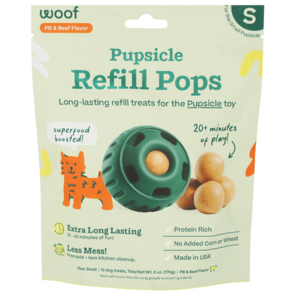 papipupepo Woof Pet Inc PB & Beef Flavor Small Pupsicle Refill Pops 10 Pack