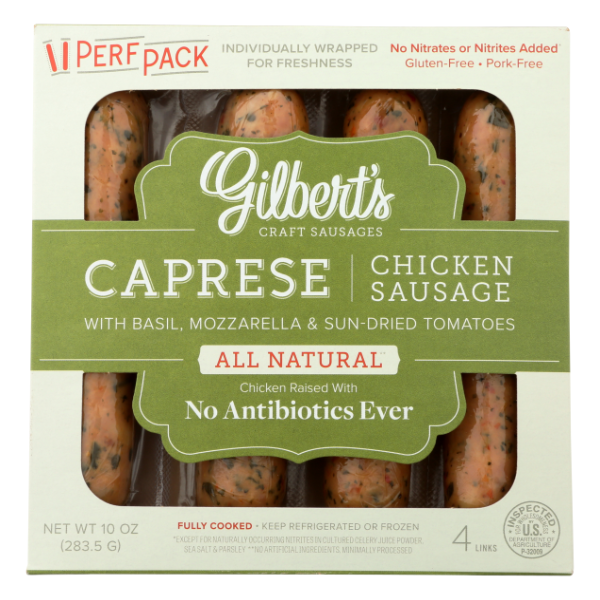 Gilbert's Craft Sausages Sausage, Chicken, Caprese, with Basil