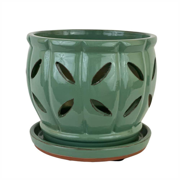 Vigoro 7 In. W X 6 In. H Round Ceramic Decorative Orchid Pot