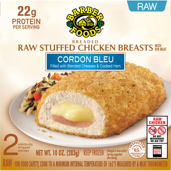 Barber Foods Stuffed Chicken Breasts Cordon Bleu, 2 Count (Frozen