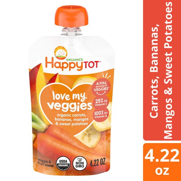 Happy Tot Organics Love My Veggies Stage 4 Organic Carrots, Bananas, Mangos & Sweet Potatoes Pouch 4.22 oz UNIT