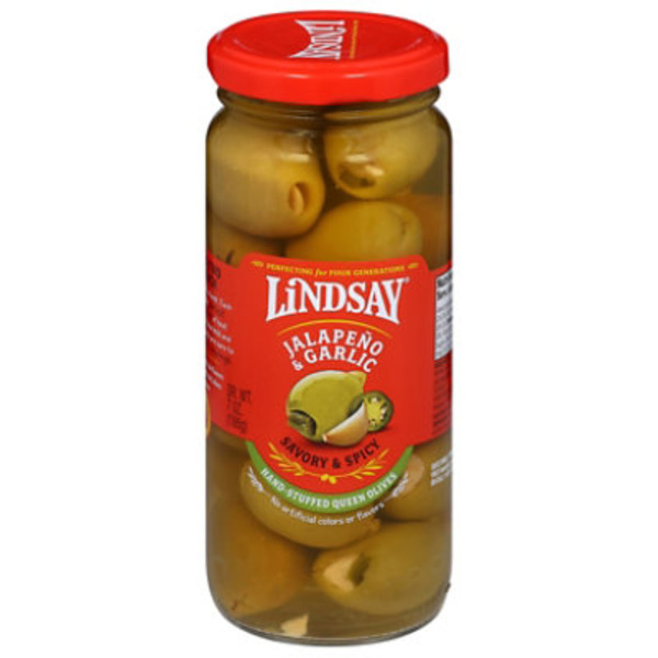 Lindsay Olives, Queen, Hand-Stuffed, Jalapeno & Garlic