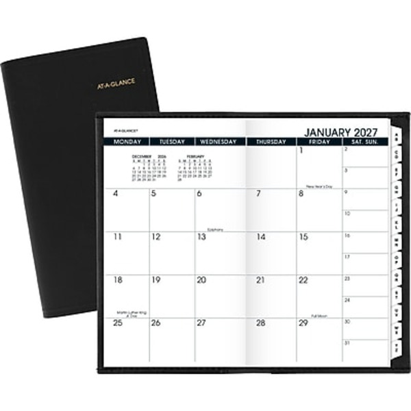 AT-A-GLANCE 2027 Monthly Planner, Faux Leather Cover, 3.5 x 6 in - Black